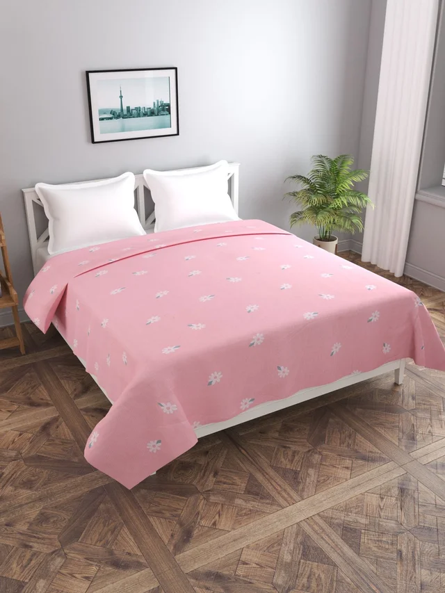 MORADO Glace Cotton Double Duvet Cover/Rajai Cover/Blanket Cover with Zipper (90x100 Inches, Pink) - Pink