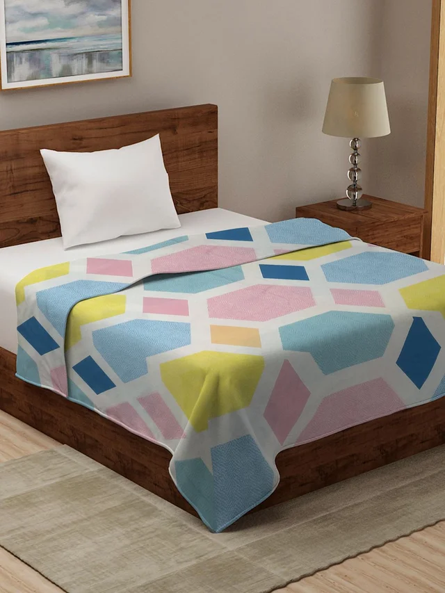 MORADO Glace Cotton Single Bed Size Quilt Cover / Duvet Cover / Rajai Cover / Blanket Cover with Zipper (60x90 Inches) - Multicolor
