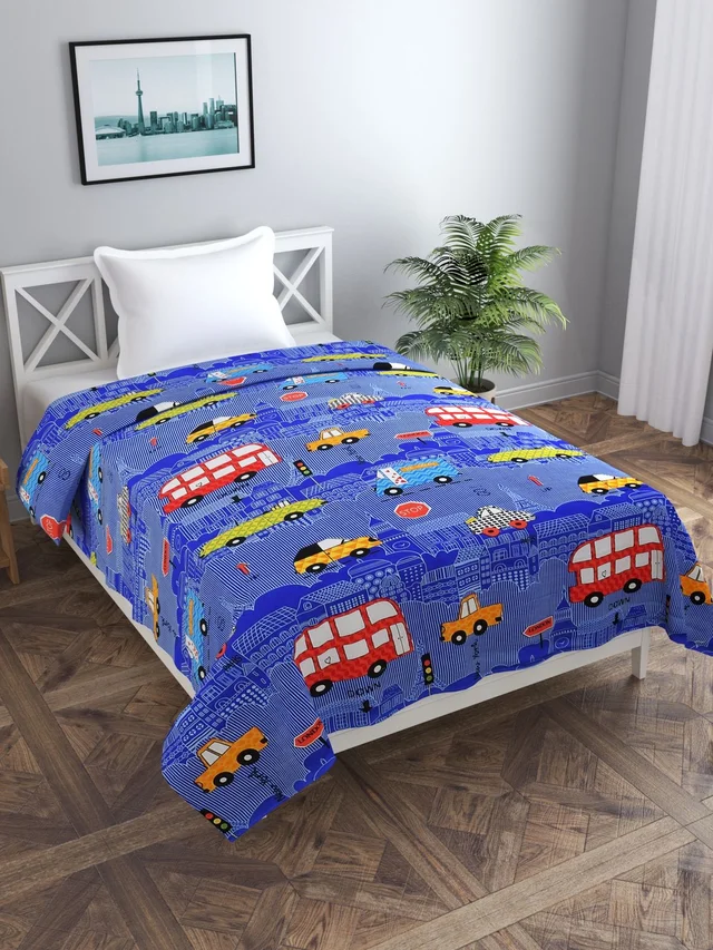 MORADO Glace Cotton Single Bed Size Quilt Cover / Duvet Cover / Rajai Cover / Blanket Cover with Zipper (60x90 Inches) - Blue
