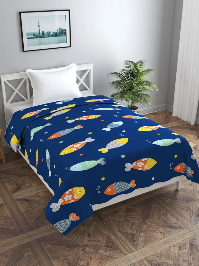 MORADO Glace Cotton Single Bed Size Quilt Cover / Duvet Cover / Rajai Cover / Blanket Cover with Zipper (60x90 Inches) - Blue