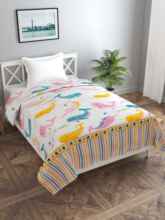 MORADO Glace Cotton Single Bed Size Quilt Cover / Duvet Cover / Rajai Cover / Blanket Cover with Zipper (60x90 Inches) - Multicolor