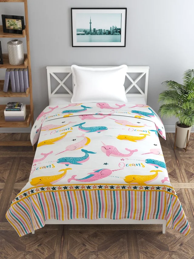 MORADO Glace Cotton Single Bed Size Quilt Cover / Duvet Cover / Rajai Cover / Blanket Cover with Zipper (60x90 Inches) - Multicolor