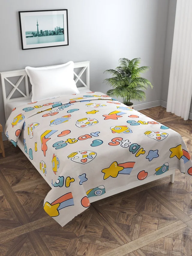 MORADO Glace Cotton Single Bed Size Quilt Cover / Duvet Cover / Rajai Cover / Blanket Cover with Zipper (60x90 Inches) - Offwhite