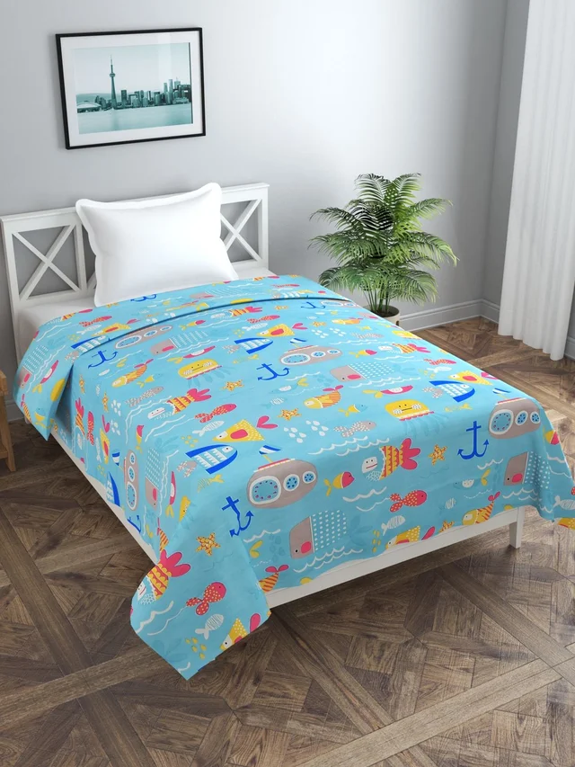 MORADO Glace Cotton Single Bed Size Quilt Cover / Duvet Cover / Rajai Cover / Blanket Cover with Zipper (60x90 Inches) - Blue