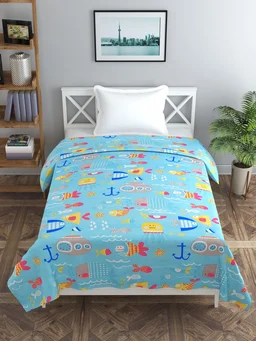MORADO Glace Cotton Single Bed Size Quilt Cover / Duvet Cover / Rajai Cover / Blanket Cover with Zipper (60x90 Inches) - Blue