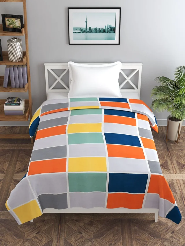 MORADO Glace Cotton Single Bed Size Quilt Cover / Duvet Cover / Rajai Cover / Blanket Cover with Zipper (60x90 Inches) - Multicolor
