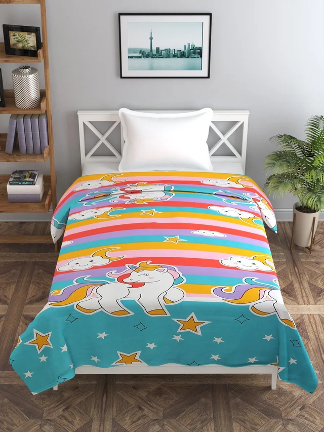 MORADO Glace Cotton Single Bed Size Quilt Cover / Duvet Cover / Rajai Cover / Blanket Cover with Zipper (60x90 Inches) - Multicolor