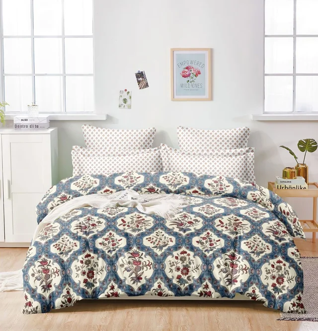 MORADO Glace Cotton Single Bed Size Reversible Quilt Cover / Duvet Cover / Rajai Cover / Blanket Cover With Zipper (60x90 Inches) - Blue