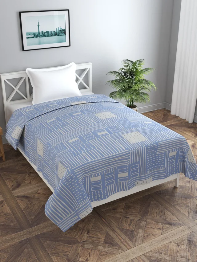 MORADO Glace Cotton Single / Duvet Cover / Rajai Cover / Blanket Cover with Zipper (60x90 Inches, Blue Cream) - Blue