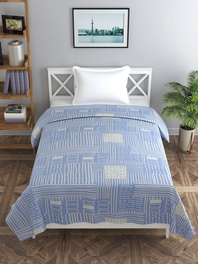 MORADO Glace Cotton Single / Duvet Cover / Rajai Cover / Blanket Cover with Zipper (60x90 Inches, Blue Cream) - Blue