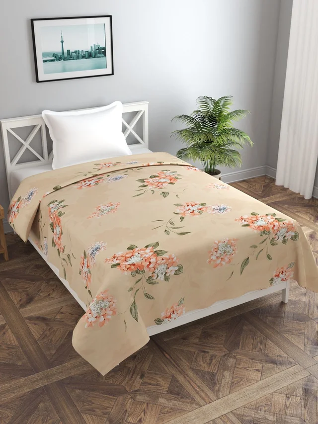 MORADO Glace Cotton Single / Duvet Cover / Rajai Cover / Blanket Cover with Zipper (60x90 Inches, Peach Floral) - Peach