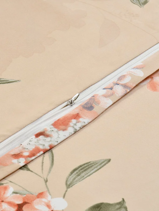 MORADO Glace Cotton Single / Duvet Cover / Rajai Cover / Blanket Cover with Zipper (60x90 Inches, Peach Floral) - Peach
