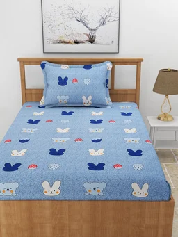 MORADO Premium Cotton Casement Single Bedsheet with 1 Pillow Cover (60x90 Inches) - Blue