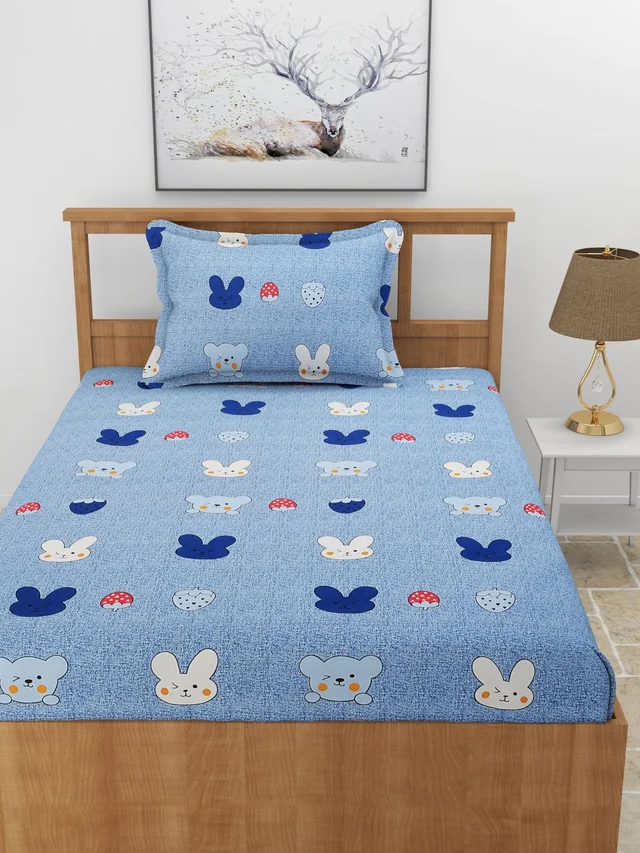 MORADO Premium Cotton Casement Single Bedsheet with 1 Pillow Cover (60x90 Inches) - Blue