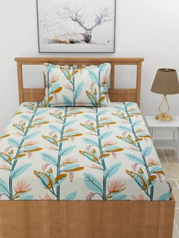 MORADO Premium Glace Cotton Single Bedsheet with 1 King Size Pillow Cover (60x90 Inches) - Green