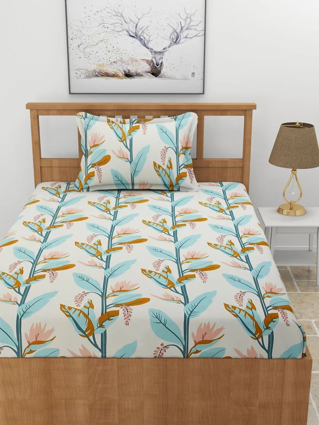 MORADO Premium Glace Cotton Single Bedsheet with 1 King Size Pillow Cover (60x90 Inches) - Green