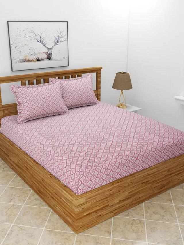 MORADO Premium Cotton Casement Double Bed Bedsheet with 2 Pillow Covers (90x100 Inches) - Pink