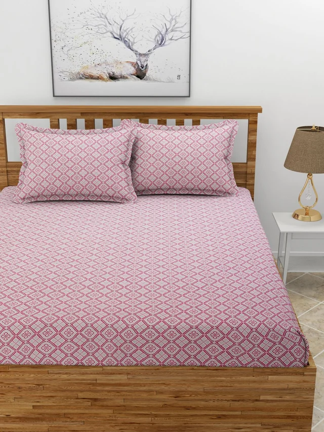 MORADO Premium Cotton Casement Double Bed Bedsheet with 2 Pillow Covers (90x100 Inches) - Pink