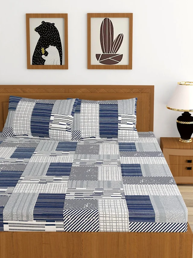 MORADO Premium Cotton Casement Elastic Fitted Double Bedsheet with 2 Pillow Covers (72x78x8 Inches) - Grey