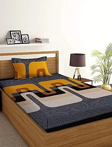 MORADO Premium Cotton Casement Elastic Fitted Single Bedsheet with 1 Pillow Covers (36x72x8 Inches, Light Grey) - 36x72x8 Inches, Yellow