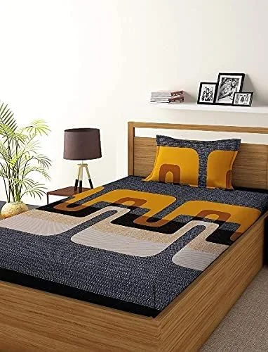MORADO Premium Cotton Casement Elastic Fitted Single Bedsheet with 1 Pillow Covers (36x72x8 Inches, Light Grey) - 36x72x8 Inches, Yellow