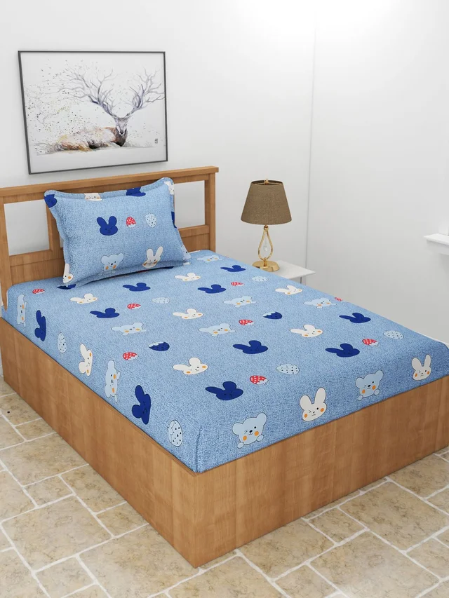 MORADO Premium Cotton Casement Single Bedsheet with 1 Pillow Cover (60x90 Inches) - Blue