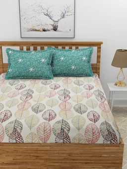 MORADO Premium Glace Cotton 210 GSM King Size Double Bedsheet with 2 Pillow Covers (108x108, Inches) - 108x108 Inches, Green