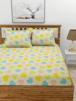 MORADO Premium Glace Cotton Double Bedsheet with 2 King Size Pillow Covers (90x100, Inches) - 90x100 Inches, Multicolor