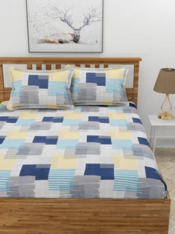 MORADO Premium Glace Cotton 210 GSM King Size Double Bedsheet with 2 Pillow Covers (108x108, Inches) - 108x108 Inches, Blue