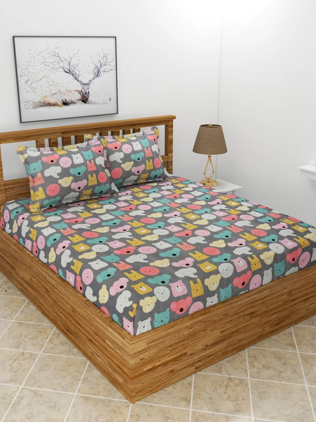 MORADO Premium Glace Cotton Double Bedsheet with 2 King Size Pillow Covers (90x100, Inches) - 90x100 Inches