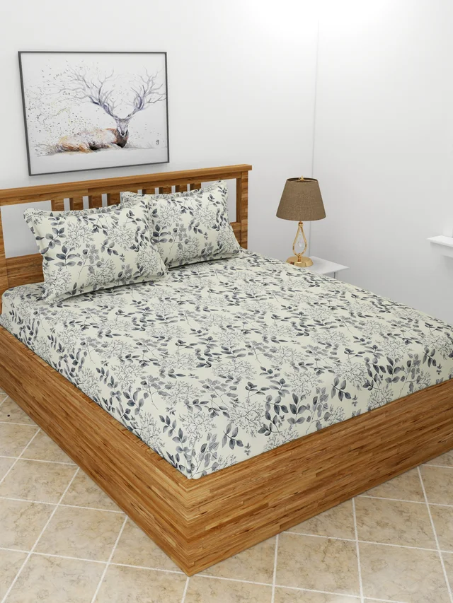 MORADO Premium Glace Cotton Double Bedsheet with 2 King Size Pillow Covers (90x100, Inches) - 90x100 Inches, Offwhite