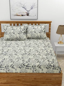 MORADO Premium Glace Cotton Double Bedsheet with 2 King Size Pillow Covers (90x100, Inches) - 90x100 Inches, Offwhite