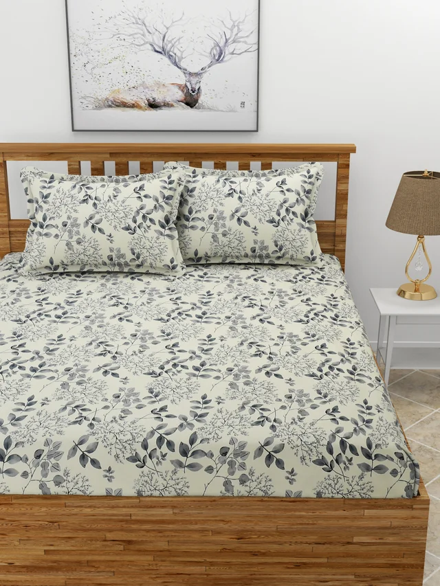 MORADO Premium Glace Cotton Double Bedsheet with 2 King Size Pillow Covers (90x100, Inches) - 90x100 Inches, Offwhite