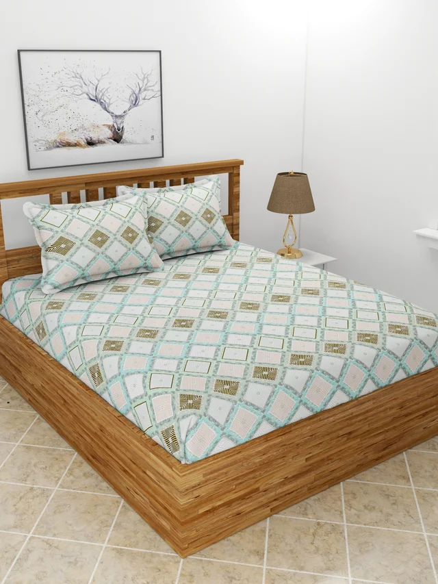 MORADO Premium Glace Cotton Double Bedsheet with 2 King Size Pillow Covers (90x100, Inches) - 90x100 Inches, Offwhite