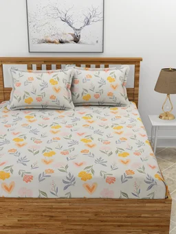 MORADO Premium Glace Cotton Double Bedsheet with 2 King Size Pillow Covers (90x100, Inches) - 90x100 Inches, Offwhite