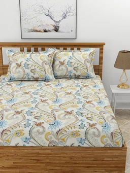 MORADO Premium Glace Cotton Double Bedsheet with 2 King Size Pillow Covers (90x100, Inches) - 90x100 Inches, Blue