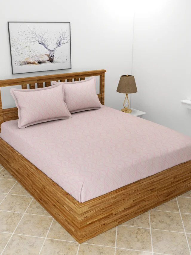 MORADO Premium Glace Cotton Double Bedsheet with 2 King Size Pillow Covers (90x100, Inches) - 90x100 Inches, Pink