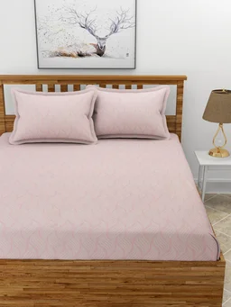 MORADO Premium Glace Cotton Double Bedsheet with 2 King Size Pillow Covers (90x100, Inches) - 90x100 Inches, Pink