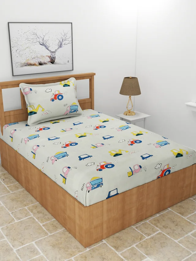 MORADO Premium Glace Cotton Single Bedsheet with 1 King Size Pillow Cover (60x90, Inches) - 60x90 Inches, Offwhite