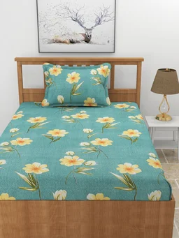 MORADO Premium Glace Cotton 210 TC Elastic Fitted Single Bedsheet with 1 Pillow Cover (36x72x8 Inches) - 36x72x8 Inches