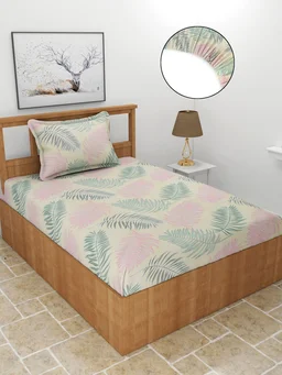 MORADO Premium Glace Cotton 210 TC Elastic Fitted Single Bedsheet with 1 Pillow Cover (36x72x8 Inches) - 36x72x8 Inches