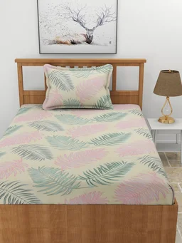 MORADO Premium Glace Cotton 210 TC Elastic Fitted Single Bedsheet with 1 Pillow Cover (36x72x8 Inches) - 36x72x8 Inches
