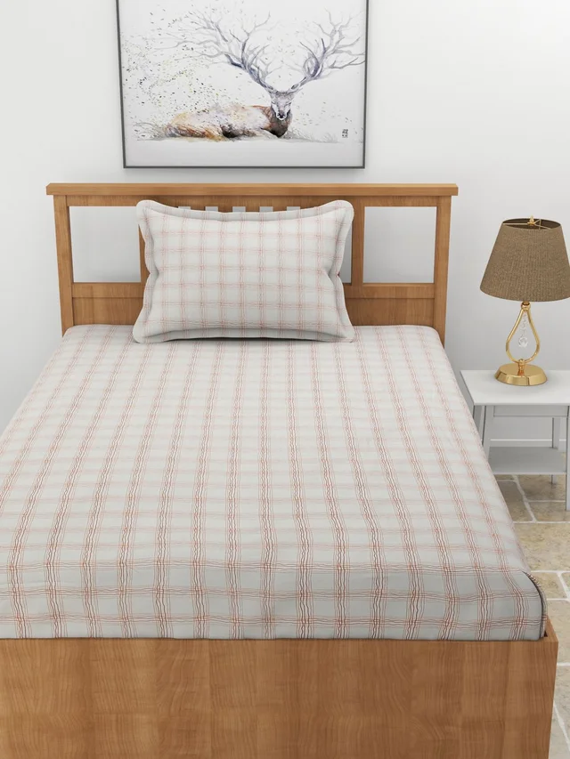 MORADO Premium Glace Cotton 210 TC Elastic Fitted Single Bedsheet with 1 Pillow Cover (36x72x8 Inches) - 36x72x8 Inches