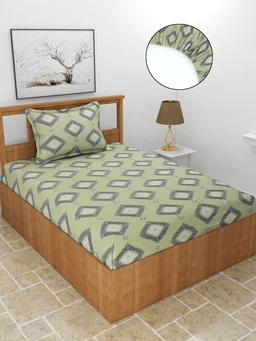 Morado MORADO Premium Glace Cotton 210 TC Elastic Fitted Single Bedsheet with 1 Pillow Cover (36x72x8 Inches)