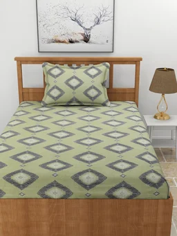 Morado MORADO Premium Glace Cotton 210 TC Elastic Fitted Single Bedsheet with 1 Pillow Cover (36x72x8 Inches)
