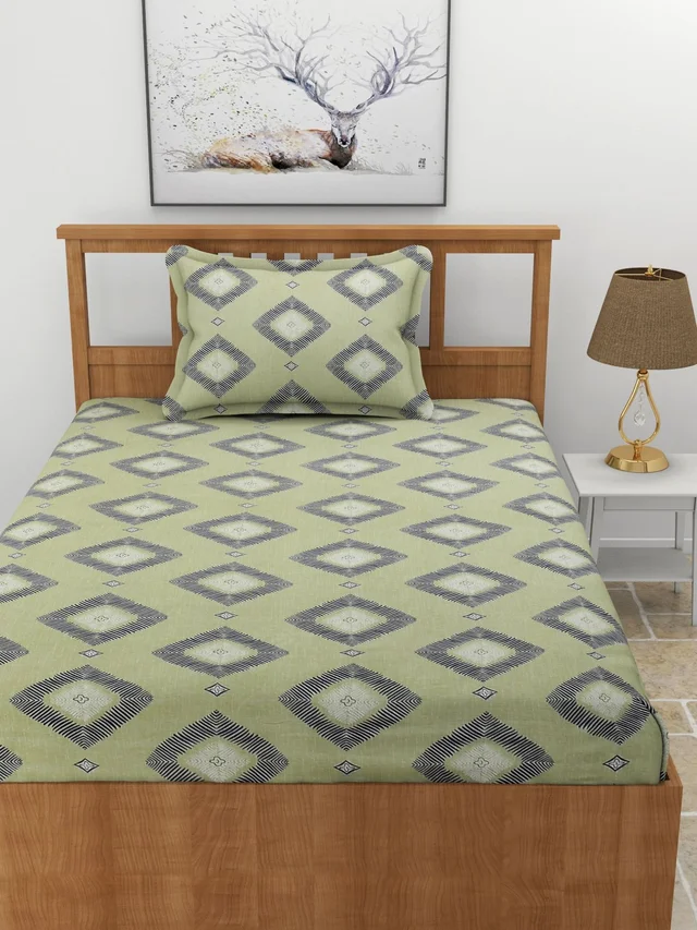 Morado MORADO Premium Glace Cotton 210 TC Elastic Fitted Single Bedsheet with 1 Pillow Cover (36x72x8 Inches)