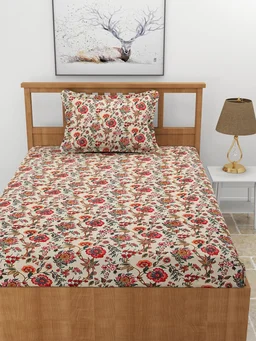 Morado MORADO Premium Glace Cotton 210 TC Elastic Fitted Single Bedsheet with 1 Pillow Cover (36x72x8 Inches)