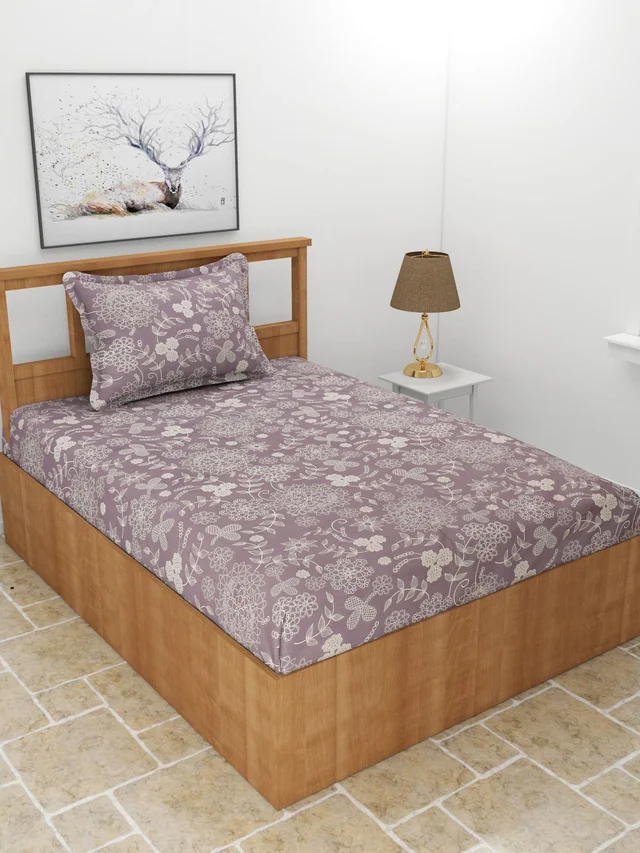 Morado MORADO Premium Glace Cotton 210 TC Elastic Fitted Single Bedsheet with 1 Pillow Cover (36x72x8 Inches)