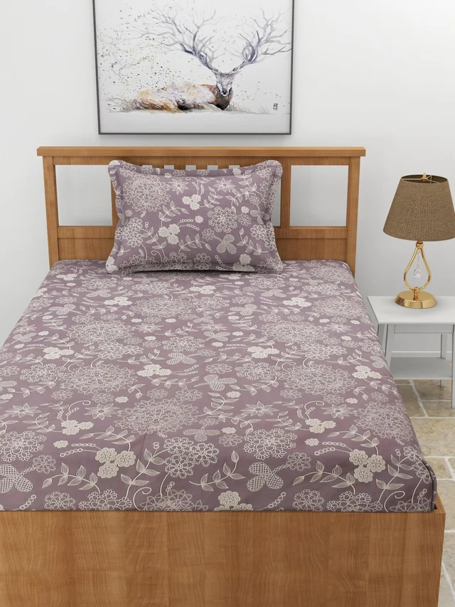 Morado MORADO Premium Glace Cotton 210 TC Elastic Fitted Single Bedsheet with 1 Pillow Cover (36x72x8 Inches)