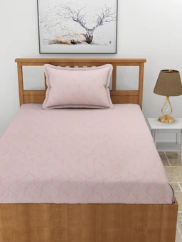 MORADO Premium Glace Cotton Elastic Fitted Single Bedsheet with 1 King Size Pillow Cover (36x72x8 Inches, Pink) - 36x72x8 Inches, Pink